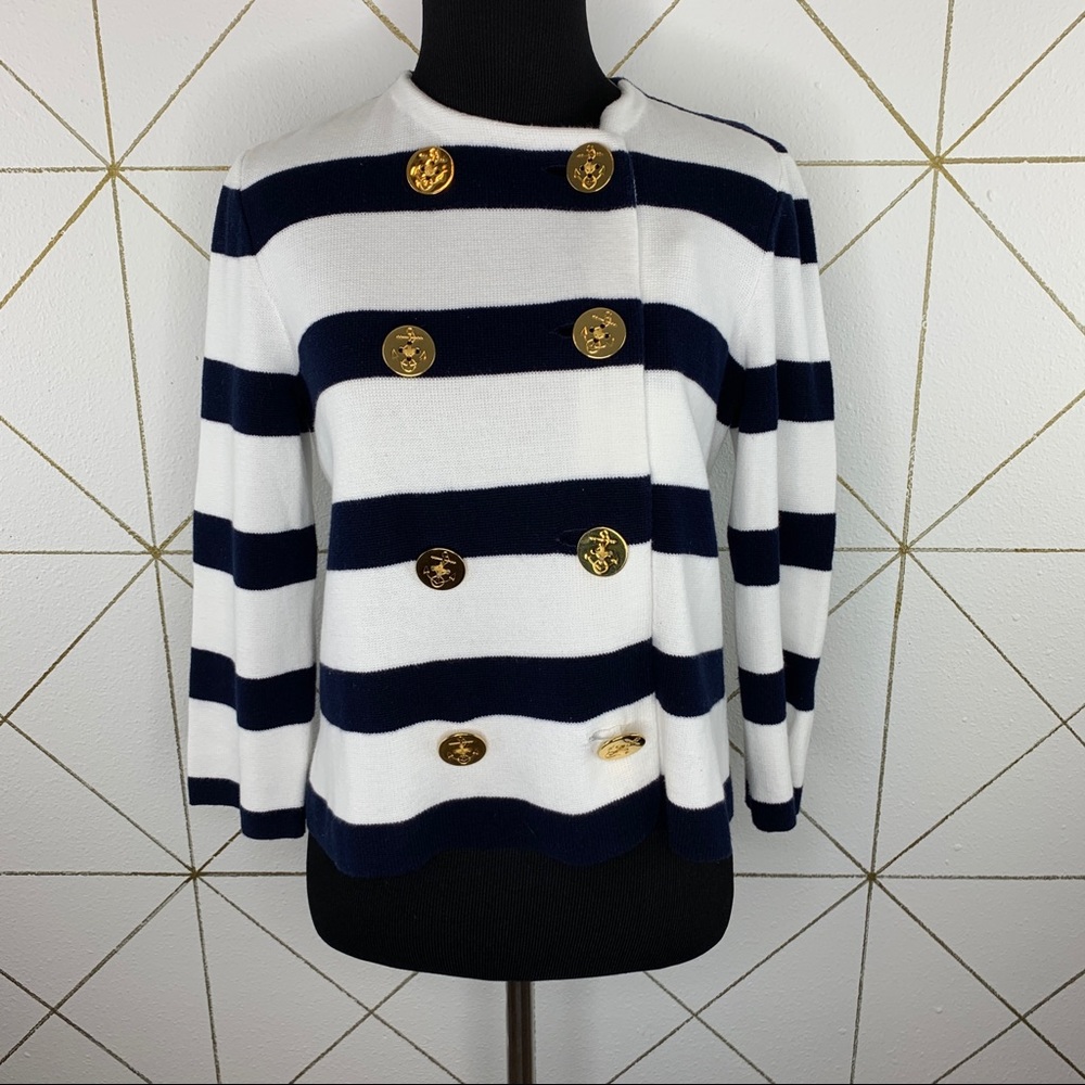 Ralph Lauren Sailing Stripe Gold Button Cardigan
